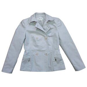 Calvin Klein Womens Double Breasted Blazer Jacket 2P Light Gray Tailored.